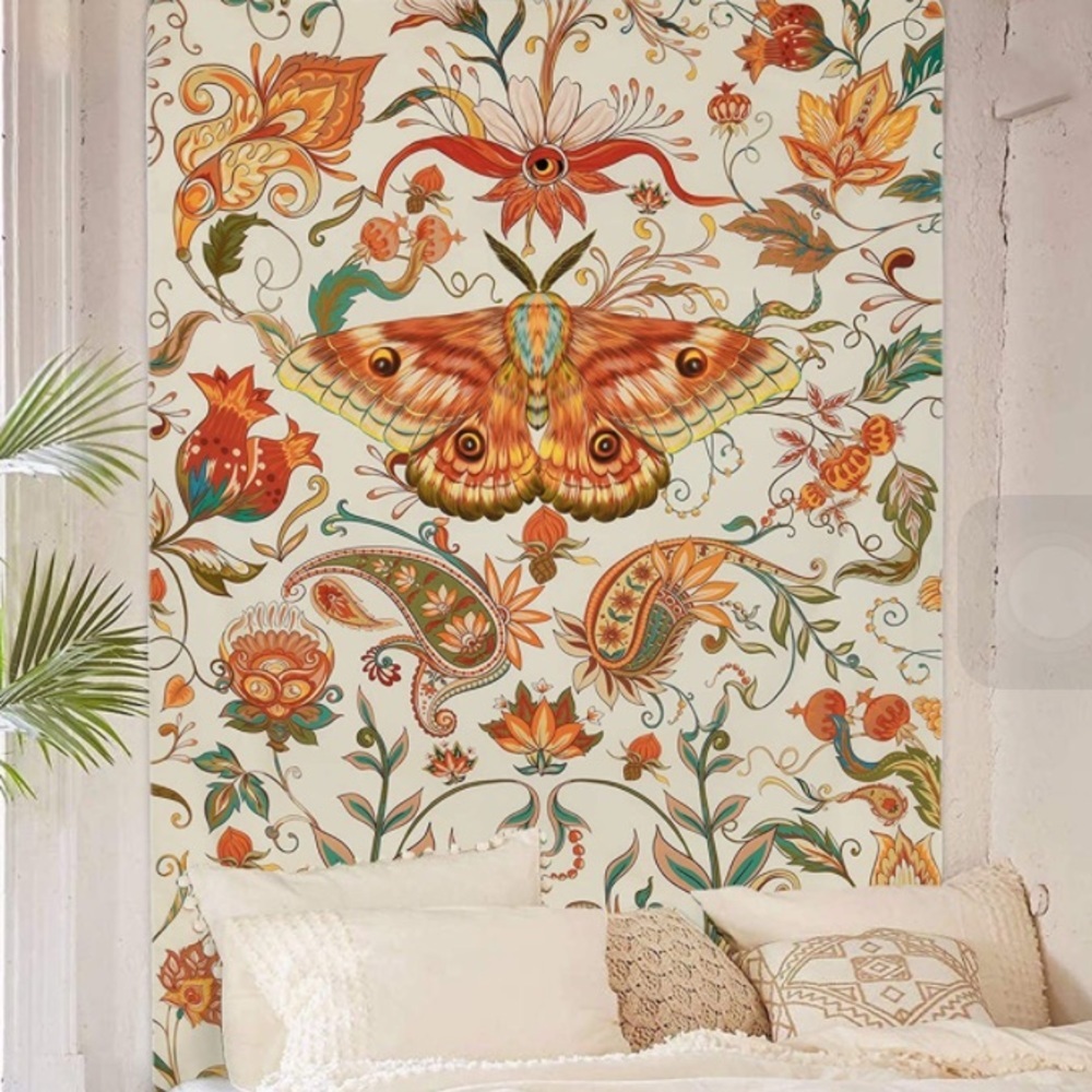Bohemian Moth Hippie Floral Wall Tapestry Decor for Dorm/Balcony/Patio/Room - Picture 1 of 7